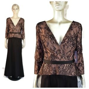 JS Collection Women's V Neck Lace Peplum Gown 4